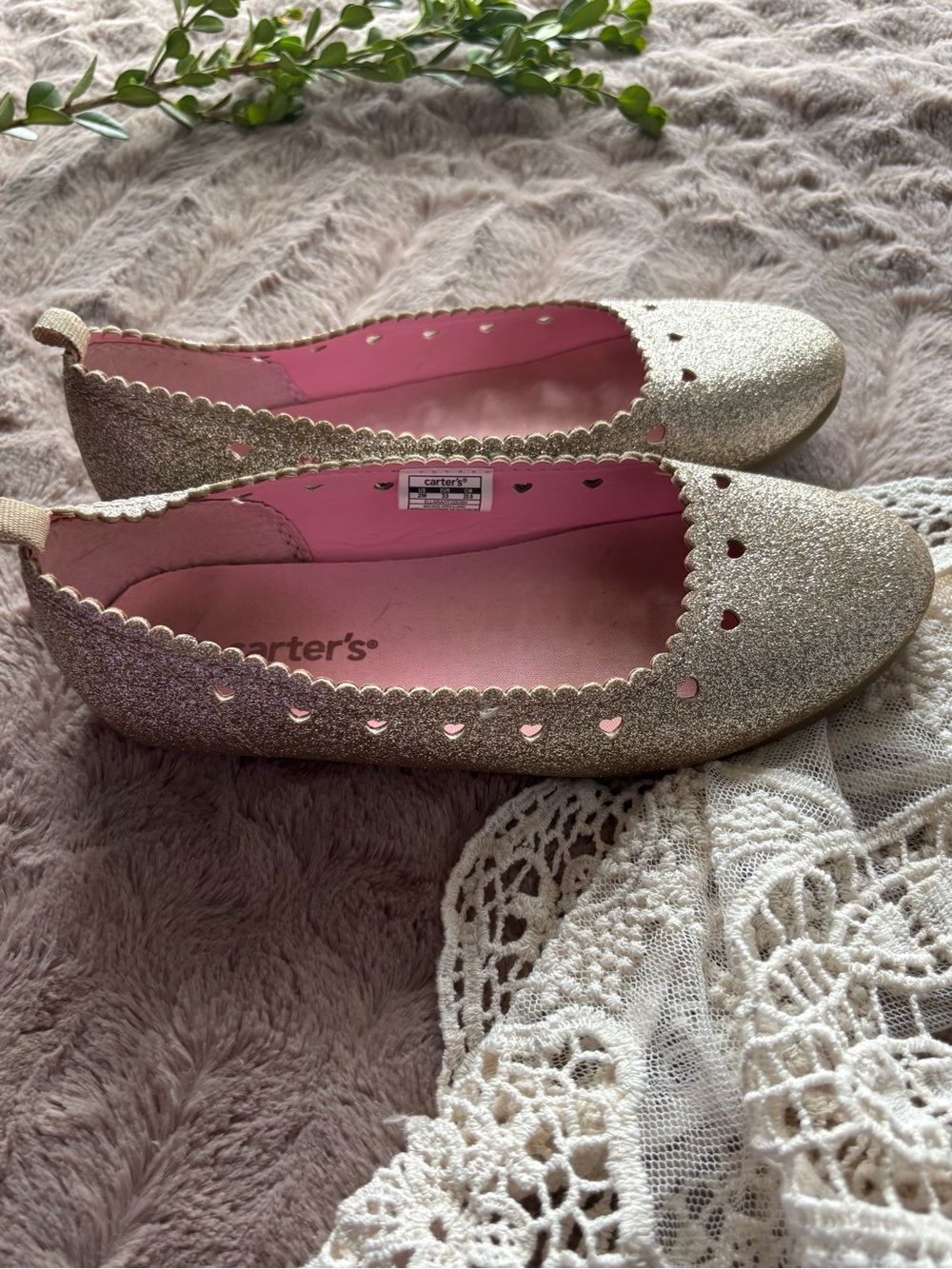 Carter’s Gold Glitter Heart‑Cutout Flats • Girls Size 2 - Picture 6 of 11